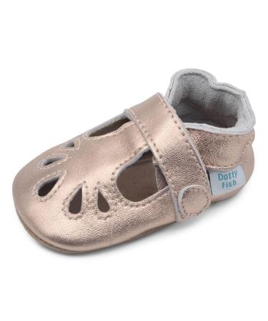 Dotty Fish Soft Leather Baby Shoes. Classic T-Bar Shoes for Girls. Non-Slip Suede Soles. 0-6 Months - 2-3 Years 6-12 Months Rose Gold