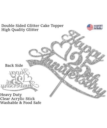 25th Anniversary Cake Topper Silver Glitter 25 Wedding Anniversary Party Decoration Ideas Premium Quality Sturdy Doubled Sided Glitter Acrylic Stick. Made in USA (25th Silver) - Buy Online on SooperMarket.com