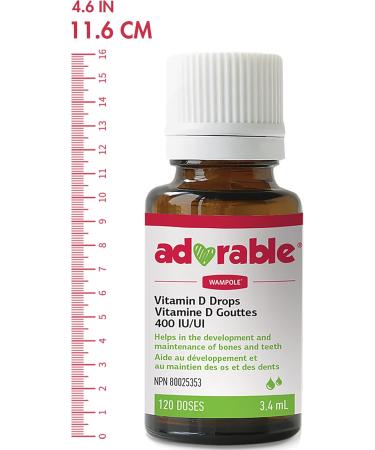 Wampole Adorable Vitamin D drops 400 IU Helps Develop & Maintain Strong Bones 3.4 ml (120 doses) - Buy Online on SooperMarket.com