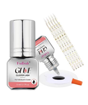 Individual Eyelash Extension Glue Supplies 5ml 2-3s Drying DIY Lash Extension Glue 7-15 Day Long Lasting Cluster Lash Supplies Black Self Application Lash Extension Glue With Brushes (Black 5ml) Cluster Lash glue
