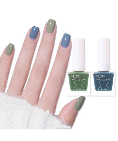 TBeautfave Blue & Green Nail Varnish Nail Polish Quick Dry Long Lasting Nail Polish Nail Polishes Breathable Nail Polish No Need Cure Nail Polish Nail Varnish at Home Manicure Blue Gray + Mustard Green