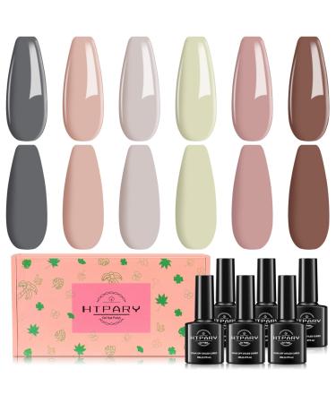 HTPARY Gel Nail Polish Set, 6 PCS Long Lasting Gel Polish Kit,Baby Yellow Pink Grey Brown Nude Colors,Nails Art Manicure Salon DIY at Home Gifts for Women Girls summer limited pollen