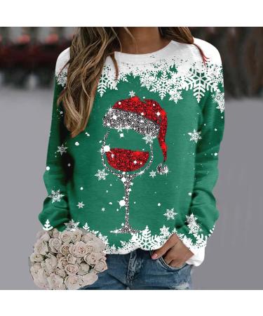 Women's Christmas Snowman & Penguin Print Sweatshirt - Green | O-Neck Raglan Pullover Top - Buy Online on SooperMarket.com