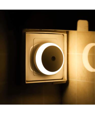 Night plug socket light with twilight sensor warm white energy -efficient light sensor smart night light for bedrooms bathroom kitchen round 2 pack