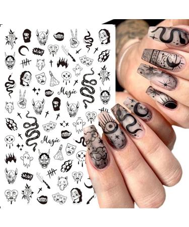 Black Skull Goth Nail Art Stickers - 3D Horror Butterfly Flame Moon Stars Rose Decals - Manicure Decoration Supplies - Buy Online on SooperMarket.com