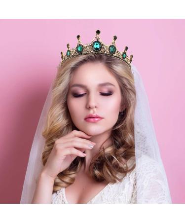 FRCOLOR Green Rhinestone Crown - Vintage Queen Baroque Princess Crown for Women - Birthday Bridal Tiara for Wedding Pageant Prom Halloween - Buy Online on SooperMarket.com