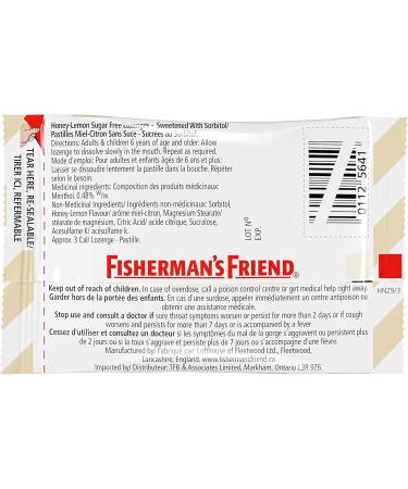 HONEY & LEMON MENTHOL FLAVOUR SUGAR FREE Fisherman's Friend Lozenges 24 x 25g Packs. by Fisherman's Friend