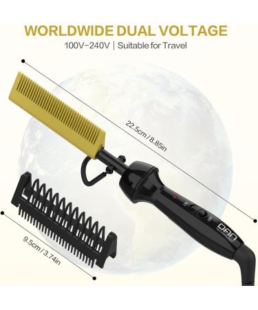 DAN Mini Electric Hot Comb for Wigs & Afro Hair - Anti-Scald Straightening Comb | Ceramic Dual Voltage Hot Comb Hair Straightener in Gold - Buy Online on SooperMarket.com