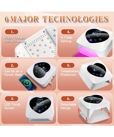 Rechargeable UV LED Nail Lamp - 72W Cordless Gel Nail Curing Light 5 Timer Settings Removable Bottom & Touch Screen for Professional Results - Buy Online on SooperMarket.com