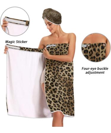 Blueangle Vintage Leopard Print Towel Wrap with Dry Hair Cap & Headband Adjustable Women s Shower & Bath Wrap for International Shipping - Buy Online on SooperMarket.com
