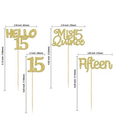 Gold Glitter 15th Birthday Cupcake Toppers - 24Pcs Quincea era Cake Decorations - Buy Online on SooperMarket.com