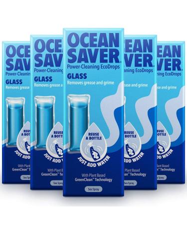 OceanSaver Eco Glass Cleaning Spray - 5x 10ml Refills | Powerful Just Add Water Glass Mirror & Window Cleaner for Streak-Free Shine | Plant Based Plastic-Free & Cruelty-Free | Sea Spray Scent 5 Refills Glass