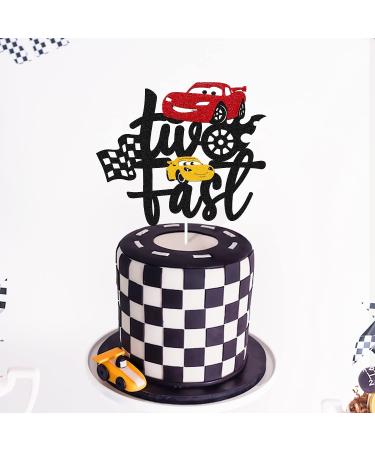 Race Car Cake Topper for 2nd Birthday Party - Checkered Flag Decoration for Kids - Buy Online on SooperMarket.com