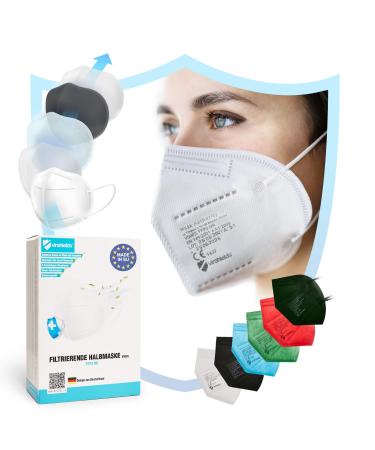 Virshields FFP2 Mundsprung Mask - PFE 94% VFE 99.99% EN 149: 2001+A1: 2009 5 layers 10-2000 pieces filtering made in EU choice of color - breathing protection mask protective mask half mask 1 piece (20 pack)White