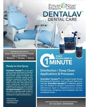 DENTALAV Hospital Grade Dental Cleaner & Disinfectant - Made of Hypochlorous Acid - Deodorizer for Use on All Clinical Surfaces - Multipurpose Surface Cleaner for Floor Furniture & Bathroom - 3785ml - Buy Online on SooperMarket.com