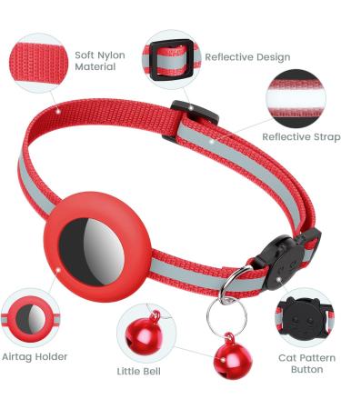 Reflective Airtag Cat Neck Band - Apple Airtag Compatible with Safety Buckle Bell & Holder for Kittens & Puppies - Stylish Red Design - Buy Online on SooperMarket.com
