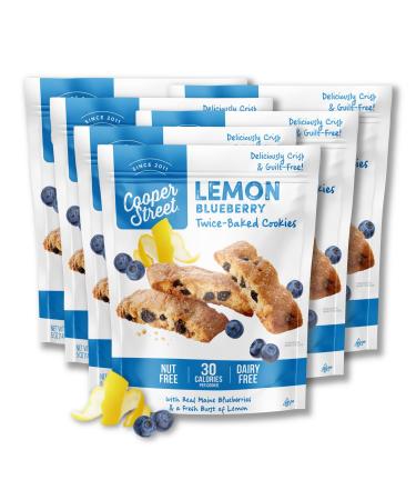 Cooper Street Cookies All Natural Twice Baked Crispy Cookie, Nut & Dairy Free, Biscotti Style 5oz (Lemon Blueberry) (Lemon Blueberry, Pack of 6) Lemon Blueberry 5 Ounce (Pack of 6)