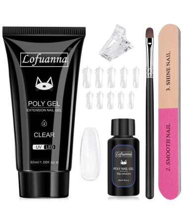 Poly Gel Nail Kit 30ML Poly Nail Gel Nail Extension Kit All in One Poly Gel Kit With 40ML Slip Solution Nail form Nail Clips Nail Brush Nail Art Set Nail Art Design for Beginners Clear