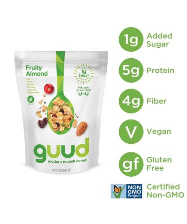 GUUD Fruity Almond Muesli Cereal 12oz - Gluten-Free Oats, Raisins, Almonds, Cranberries, Flax & Pumpkin Seeds - Vegan, Non-GMO & Kosher Certified - Buy Online on SooperMarket.com