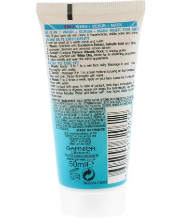 Garnier Pure Active 3-In-1 Scrub 50ml - Deep Cleansing and Exfoliating Skincare - Buy Online on SooperMarket.com