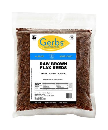 GERBS Raw Brown Flax Seeds 2 LBS. Premium Grade | Freshly Harvested & Packaged in Resealable Bulk Bag | Non-GMO, Keto & Paleo Cleared |High in omega-3 fatty acids & Fiber| Gluten Peanut Free Brown Flax 2 Pound (Pack of 1)