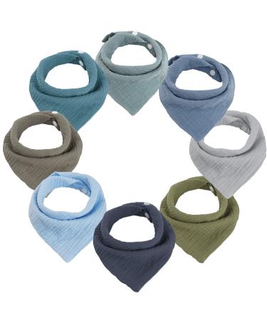 WD & CD 8 pieces Baby triangle bib double -aged soft & absorbing Musselin Halst towel Sabberer bib with 2 adjustable push button for baby toddlers newborns boys girls blue