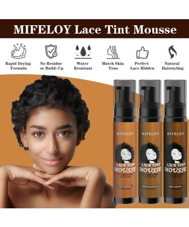 Lace Tint Melting Hair Mousse 100ml - Mocha Medium Brown Foam Spray for Lace Front Wig, Toupees, & Hair Pieces - Natural Finish Edge Control - Women's Cosplay Wigs Tool Set - Buy Online on SooperMarket.com