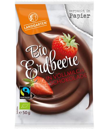 Landgarten | Organic strawberry in milk chocolate | 1 pack (50 g) strawberry in milk chocolate