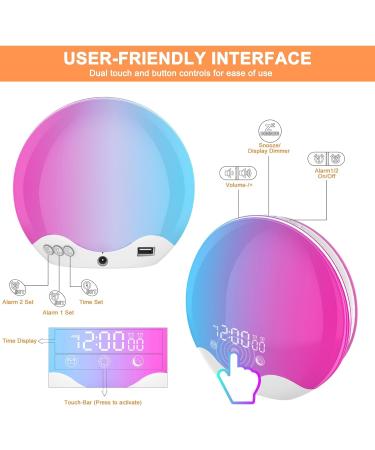 Light Alarm Clock with Sunrise Simulation - Daylight Alarm Clock Radio 5 Natural Sounds 12 Color Options 20 Brightness Levels Dual Alarms Snooze - Perfect Bedside Lamp for Kids & Adults - Buy Online on SooperMarket.com