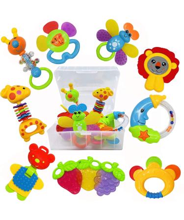 Aiviai Baby Rassel Beißring Set Baby Toys 6 months baby toys from 3 6 9 12 months Shaker grab Rassel Newborn toy Musical rattles for babies and toddlers gifts (11 PCs)
