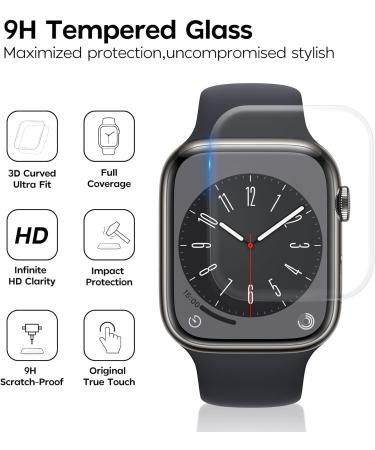 Mowei 3-Pack Apple Watch Series 8/7 Screen Protector 45mm - Premium 9H Tempered Glass, Full Coverage, Bubble-Free, Waterproof - Infinite HD Shield for Apple Watch 7/8 45mm - Buy Online on SooperMarket.com
