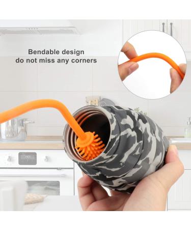 Silicone Bottle Cleaning Brush with Long Handle - 2 Pack Orange | Ideal for Baby Bottles, Hydro Flask, Sports Bottles, Vases and Glassware | 12.5 inch Water Bottle Cleaner for Smaller Diameter - Buy Online on SooperMarket.com