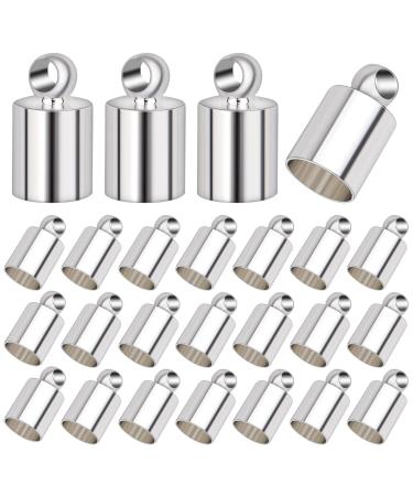 Aylifu 100pcs Silver Plated Glue in Barrel End Caps Brass Leather End Cord Clasps Findings Kit for DIY Bracelet Necklace Pendants Tassel Crafts Jewelry Making