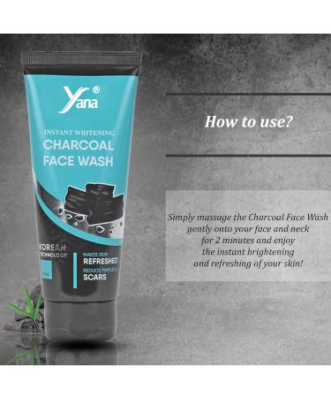 Yana Instant Whitening Activated Charcoal Face Wash & Cleanser for Men & Women Organic Formula for Deeply Unclogging Pores & Detoxifying Skin with Pure Carbon Salicylic Acid & Glutathione 60ml - Buy Online on SooperMarket.com