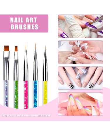 Sularpek 5 Pcs Double Ended Nail Design Brushes - Nail Art Point Drill Drawing Kit in Purple, Green, Pink, Blue, Yellow - Buy Online on SooperMarket.com