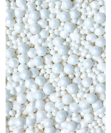 White Edible Sugar Beads - Beach Seaside Pearls Cake Cupcake Dessert Decoration - 4oz - Buy Online on SooperMarket.com