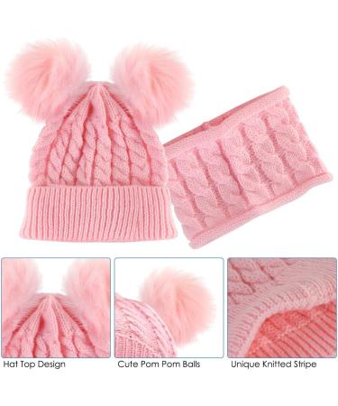 CheChury Toddler Hat and Scarf Set - Baby Knit Pom Beanie Cap with Circle Loop Scarf - Pink (1-3 Years) - Buy Online on SooperMarket.com