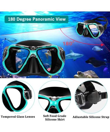 Createy Snorkel Set | Panoramic View Diving Mask, Trek Fin, Dry Top Snorkel - Green | S/M Adults 4.5-8.5 - Buy Online on SooperMarket.com