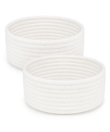 ABenkle 2 Pack Small Baskets, Cotton Rope Woven Basket, Cute Mini Tiny Storage Baskets, Decorative Boho Basket for Nursery Living Room Bedroom Montessori Shelf, Empty Gift Basket - White White 2 Pack
