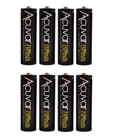 8 AA Rechargeable NiMH Batteries 3100mAH (Black) f/Nikon L28 L30 L120 L620 L810 L820 L830 S6800 S8200 &More + Microfiber Cloth