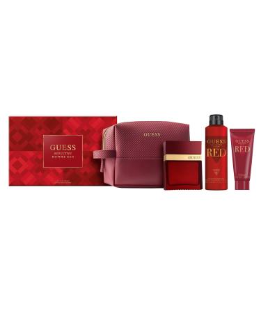 GUESS Seductive Red Men/Homme Eau de Toilette 4 Piece Gift Set - Cologne Spray 3.4 Fl. Oz. Deodorizing Body Spray 6.0 Oz. Shower Gel 3.4 Fl. Oz. & Pouch