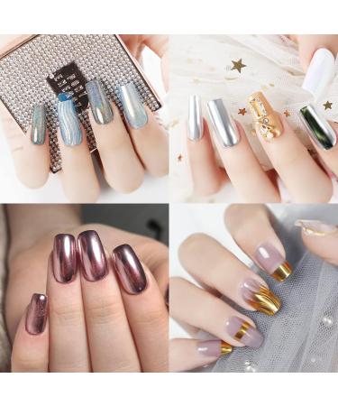 Lofuanna Chrome Nail Powder Set - 4 Colors Mirror Effect Holographic Glitter for Nail Art with 4pcs Eyeshadow Sticks and Dust Brush - 0.5g/Jar - Buy Online on SooperMarket.com