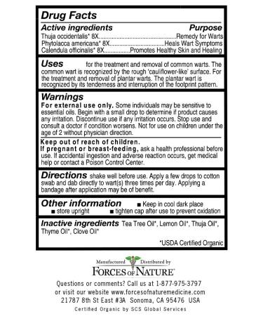 Natural Organic Wart Remover by Forces Of Nature - 11ml, Non-GMO, Chemical-Free for Common, Plantar, Flat, Filiform & Body Warts - Buy Online on SooperMarket.com