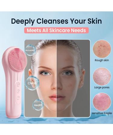Silicone Face Scrubber Electric Facial Cleansing Brush Skincare Tools with Magnet Charger for Deep Cleaning|Gentle Exfoliating|Massaging (Pink) - Buy Online on SooperMarket.com