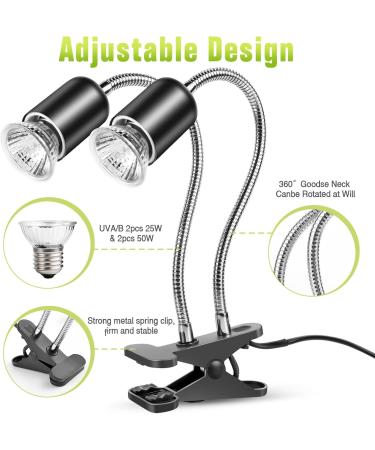 IOOTSEA Reptile Aquarium Heat Lamp 50W, Double Head UVA UVB Bulbs, Adjustable Holder for Turtle Lizard Snake - Pet Heating Light - Buy Online on SooperMarket.com