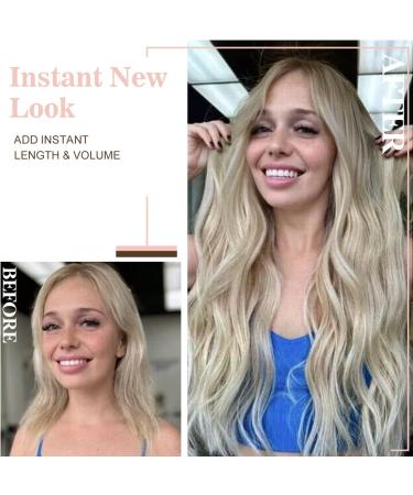Invisible Wire Hair Extensions Clip in Natural Wavy Synthetic Hair - 20inch Pearl Platinum Blonde - Buy Online on SooperMarket.com