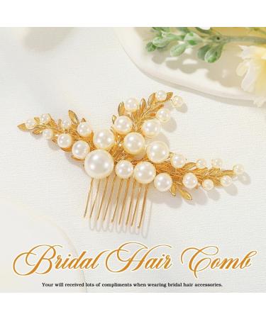 Handcess Bridal Wedding Hair Comb Gold Pearls Hairpiece Leaf Bridal Side Combs Wedding Hair Accessories for Women and Girls - Buy Online on SooperMarket.com