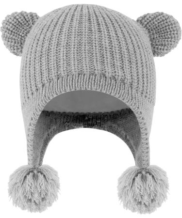 Toddler Winter Hat with Double Pom Pom Earflaps | Fleece Lined Beanie for Baby Boys and Girls | 6-12 Months, Grey - Buy Online on SooperMarket.com