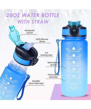 ROISDIYI Kids Water Bottle 20oz with Straw | BPA-Free & Leak-proof | Motivational Reusable Water Bottle for School | One-handed Opening Straw Lid | Anti-dust Spout Cover | Blue - Buy Online on SooperMarket.com