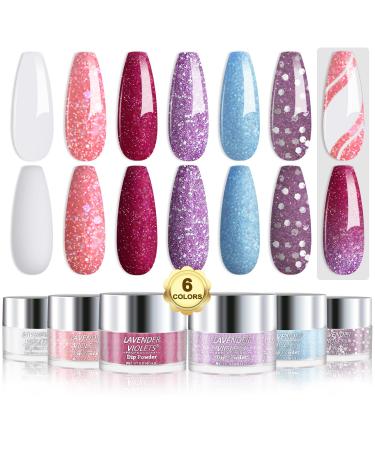 Lavender Violets 14g x 6 Colors Dip Powder White Nude Pink French Nail Art Manicure Large Capacity Dipping Powder Nail Powder Salon Choice J224